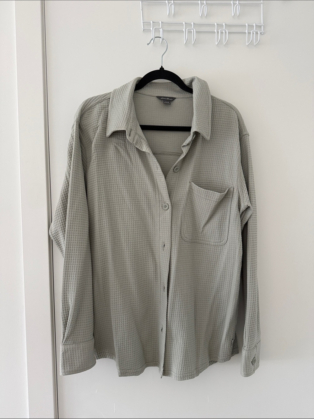 Light Sage Waffle Knit Button-Up Shirt